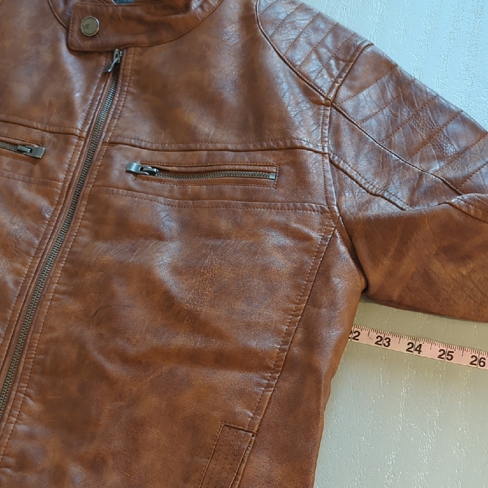 Men's Brown Faux Leather Biker Jacket size Large - Picture 8 of 10
